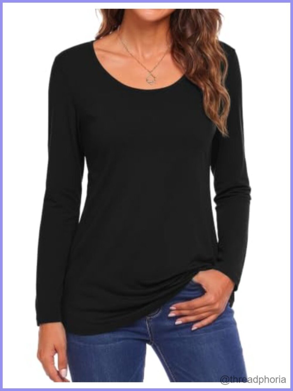 Womens Cotton Long Sleeve Scoop Neck Tunic Top Loose Fit Layer Tee